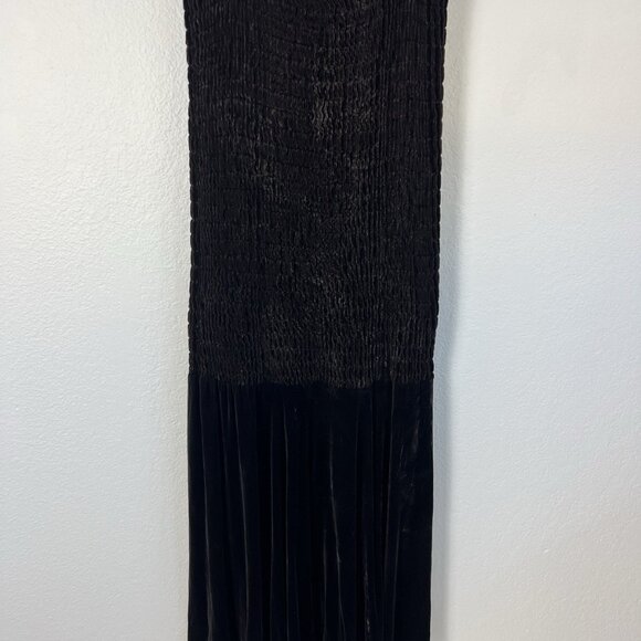 Vintage Brown Velvet Silk Art Deco Shirred Formal Dropped Waisted Gown Dress XL - Picture 3 of 15